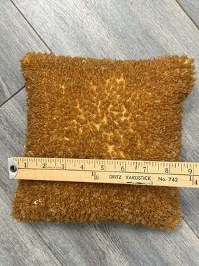 Raymond Waites Beaded Pillow Square Gold Raw Silk Back Zip Modernist Artsy Boho
